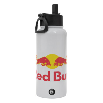 Redbull, Metal mug thermo White with Straw and Spout Lid (Stainless steel), double wall, 950ml