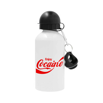 Enjoy Cocaine, Metal water bottle, White, aluminum 500ml