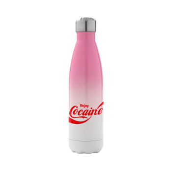 Enjoy Cocaine, Metal mug thermos Pink/White (Stainless steel), double wall, 500ml