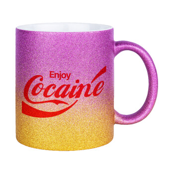 Enjoy Cocaine, Κούπα Χρυσή/Ροζ Glitter, κεραμική, 330ml