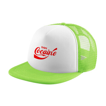 Enjoy Cocaine, Καπέλο παιδικό Soft Trucker με Δίχτυ ΠΡΑΣΙΝΟ/ΛΕΥΚΟ (POLYESTER, ΠΑΙΔΙΚΟ, ONE SIZE)