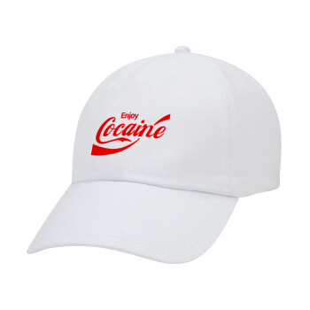 Enjoy Cocaine, Adult Baseball Cap White 5-panel (POLYESTER, ADULT, UNISEX, ONE SIZE)