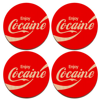 Enjoy Cocaine, ΣΕΤ x4 Σουβέρ ξύλινα στρογγυλά plywood (9cm)