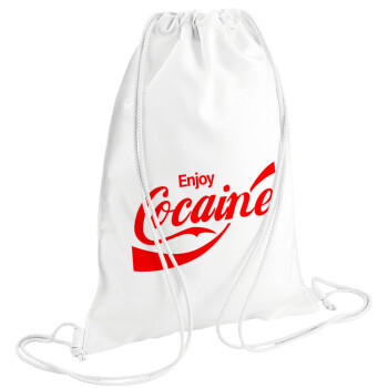 Enjoy Cocaine, Τσάντα πλάτης πουγκί GYMBAG λευκή (28x40cm)