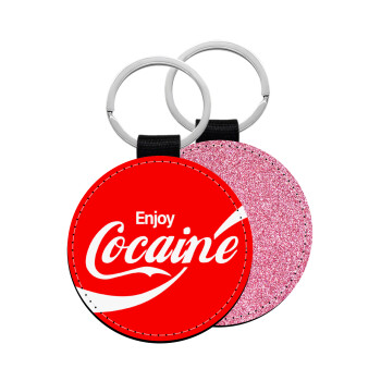 Enjoy Cocaine, Μπρελόκ Δερματίνη, στρογγυλό ΡΟΖ (5cm)
