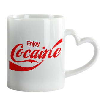 Enjoy Cocaine, Mug heart handle, ceramic, 330ml
