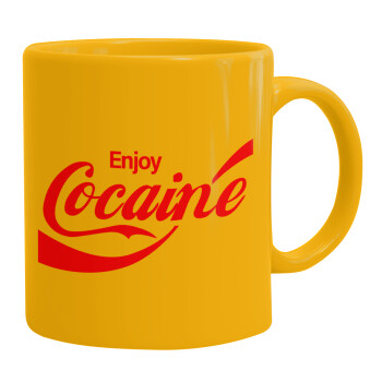 Enjoy Cocaine, Ceramic coffee mug yellow, 330ml (1pcs)