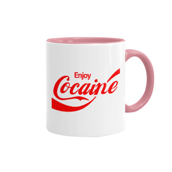 Enjoy Cocaine, Κούπα χρωματιστή ροζ, κεραμική, 330ml