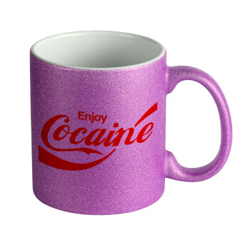 Enjoy Cocaine, Κούπα Μωβ Glitter που γυαλίζει, κεραμική, 330ml