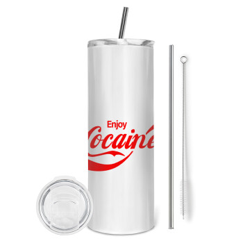 Enjoy Cocaine, Eco friendly stainless steel tumbler 600ml, with metal straw & cleaning brush