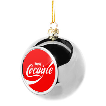 Enjoy Cocaine, Silver 8cm Christmas tree ball ornament