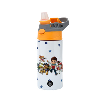 paw patrol, Children's hot water bottle, stainless steel, with safety straw, Orange/Grey (360ml) BPA-FREE