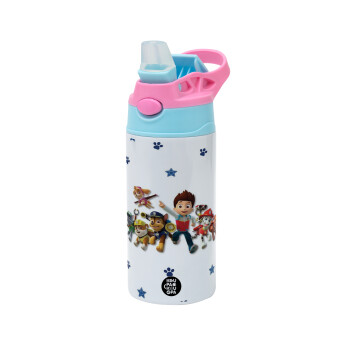 paw patrol, Children's hot water bottle, stainless steel, with safety straw, Pink/BlueCiel (360ml) BPA FREE