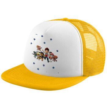 paw patrol, Adult Soft Trucker Hat with Yellow/White Mesh (POLYESTER, ADULT, UNISEX, ONE SIZE)