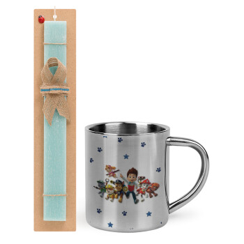 paw patrol, Easter Set, metallic thermal cup (300ml) & aromatic flat Easter candle (30cm) (TURQUOISE)