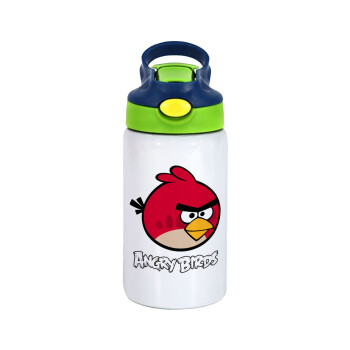 Angry birds Terence, Children's hot water bottle, stainless steel, with safety straw, green, blue (350ml)