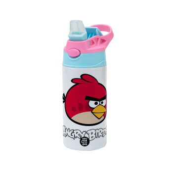 Angry birds Terence, Children's hot water bottle, stainless steel, with safety straw, Pink/BlueCiel (360ml) BPA FREE