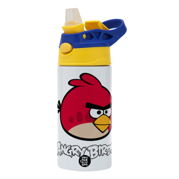 Angry birds Terence, Children's hot water bottle, stainless steel, with safety straw, green, blue (360ml) BPA FREE