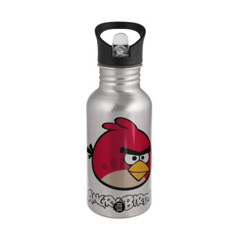 Angry birds Terence, Water bottle Silver with straw, stainless steel 500ml