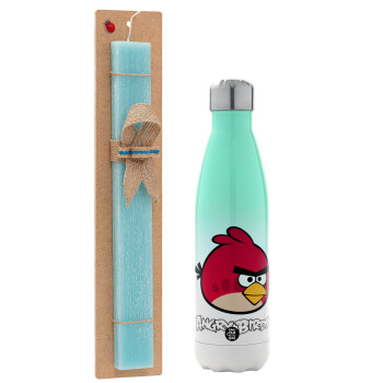 Angry birds Terence, Easter Set, Metallic green/white thermos (Stainless steel), double-walled, 500ml & scented flat Easter candle (30cm) (TURQUOISE)