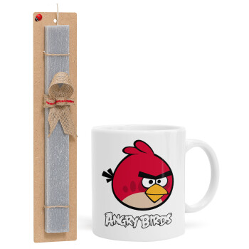 Angry birds Terence, Easter Set, Ceramic Cup (330ml) & Easter aromatic flat candle (30cm) (GRAY)