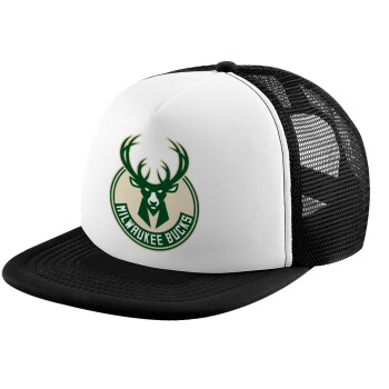 Milwaukee bucks, Καπέλο παιδικό Soft Trucker με Δίχτυ ΜΑΥΡΟ/ΛΕΥΚΟ (POLYESTER, ΠΑΙΔΙΚΟ, ONE SIZE)