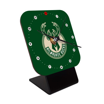 Milwaukee bucks, Quartz Wooden table clock with hands (10cm)