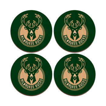 Milwaukee bucks, ΣΕΤ x4 Σουβέρ ξύλινα στρογγυλά plywood (9cm)