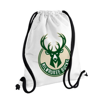 Milwaukee bucks, Τσάντα πλάτης πουγκί GYMBAG λευκή, με τσέπη (40x48cm) & χονδρά κορδόνια