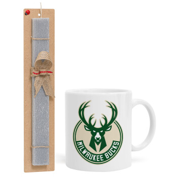 Milwaukee bucks, Πασχαλινό Σετ, Κούπα κεραμική (330ml) & πασχαλινή λαμπάδα αρωματική πλακέ (30cm) (ΓΚΡΙ)