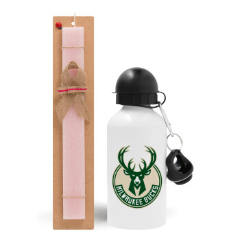 Milwaukee bucks, Easter Set, metallic aluminum bottle (500ml) & aromatic flat Easter candle (30cm) (PINK)