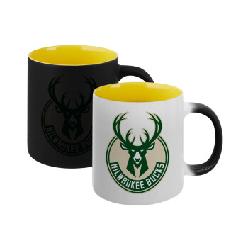 Milwaukee bucks, Κούπα Μαγική εσωτερικό κίτρινη, κεραμική 330ml που αλλάζει χρώμα με το ζεστό ρόφημα (1 τεμάχιο)