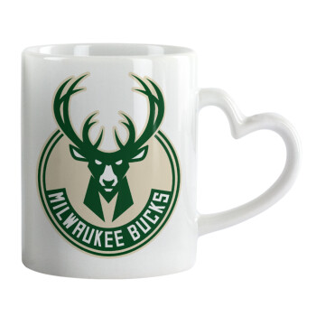 Milwaukee bucks, Κούπα καρδιά χερούλι λευκή, κεραμική, 330ml