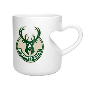 Milwaukee bucks, Κούπα καρδιά λευκή, κεραμική, 330ml