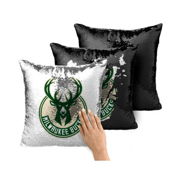 Milwaukee bucks, Μαξιλάρι καναπέ Μαγικό Μαύρο με πούλιες 40x40cm περιέχεται το γέμισμα