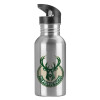 Water bottle Silver with straw, stainless steel 600ml