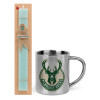 Easter Set, metallic thermal cup (300ml) & aromatic flat Easter candle (30cm) (TURQUOISE)