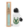 Easter Set, metallic aluminum water bottle (500ml) & scented flat candle (30cm) (TURQUOISE)