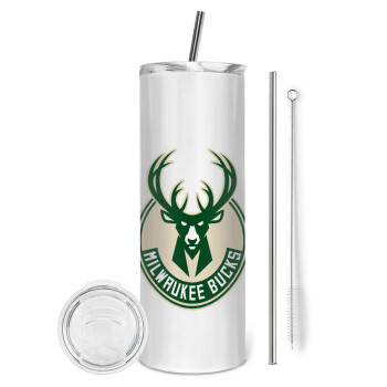 Milwaukee bucks, Eco friendly stainless steel tumbler 600ml, with metal straw & cleaning brush