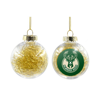 Milwaukee bucks, Transparent Christmas tree ball ornament with gold filling 8cm