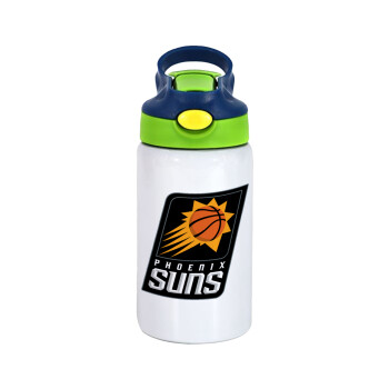 Phoenix Suns, Children's hot water bottle, stainless steel, with safety straw, green, blue (350ml)