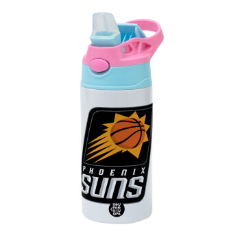 Phoenix Suns, Children's hot water bottle, stainless steel, with safety straw, Pink/BlueCiel (360ml) BPA FREE