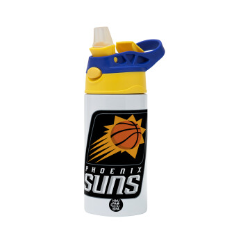 Phoenix Suns, Children's hot water bottle, stainless steel, with safety straw, green, blue (360ml) BPA FREE