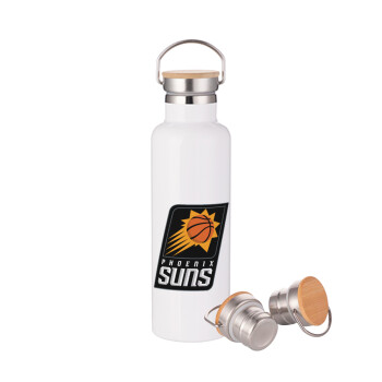 Phoenix Suns, Stainless steel White with wooden lid (bamboo), double wall, 750ml