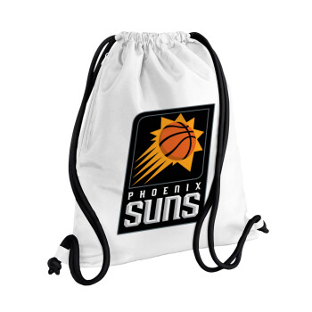 Phoenix Suns, Τσάντα πλάτης πουγκί GYMBAG λευκή, με τσέπη (40x48cm) & χονδρά κορδόνια