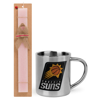 Phoenix Suns, Easter Set, metallic thermal cup (300ml) & aromatic flat Easter candle (30cm) (PINK)