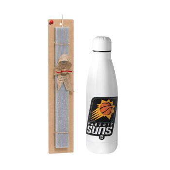 Phoenix Suns, Πασχαλινό Σετ, μεταλλικό παγούρι θερμός ανοξείδωτο (500ml) & πασχαλινή λαμπάδα αρωματική πλακέ (30cm) (ΓΚΡΙ)