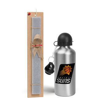 Phoenix Suns, Easter Set, metallic silver aluminum water bottle (500ml) & aromatic flat Easter candle (30cm) (GRAY)