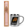 Easter Set, metallic thermal cup (300ml) & aromatic flat Easter candle (30cm) (PINK)