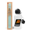 Easter Set, metallic aluminum water bottle (500ml) & scented flat candle (30cm) (TURQUOISE)